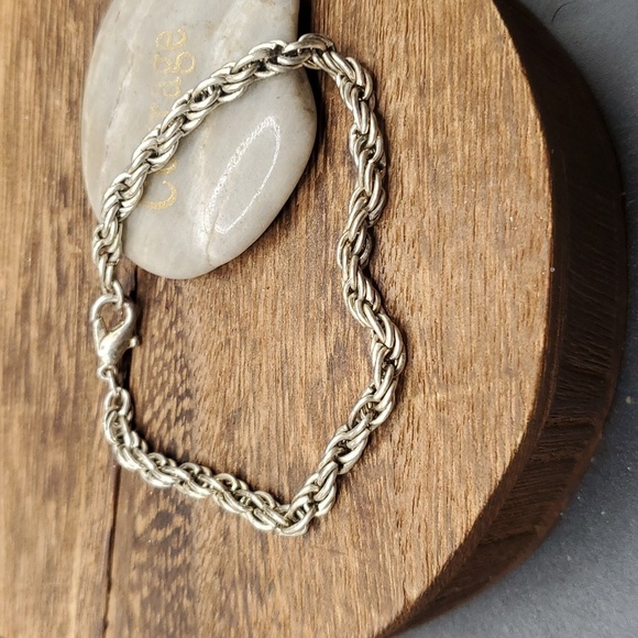 Silver tone braided rope chain bracelet estate B3133 - Picture 1 of 2